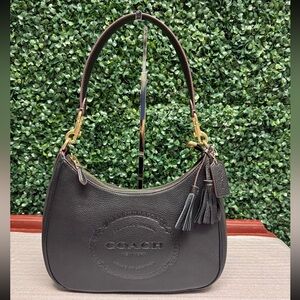 COACH Heritage Teri Hobo Black Pebbled Leather Shoulder Bag